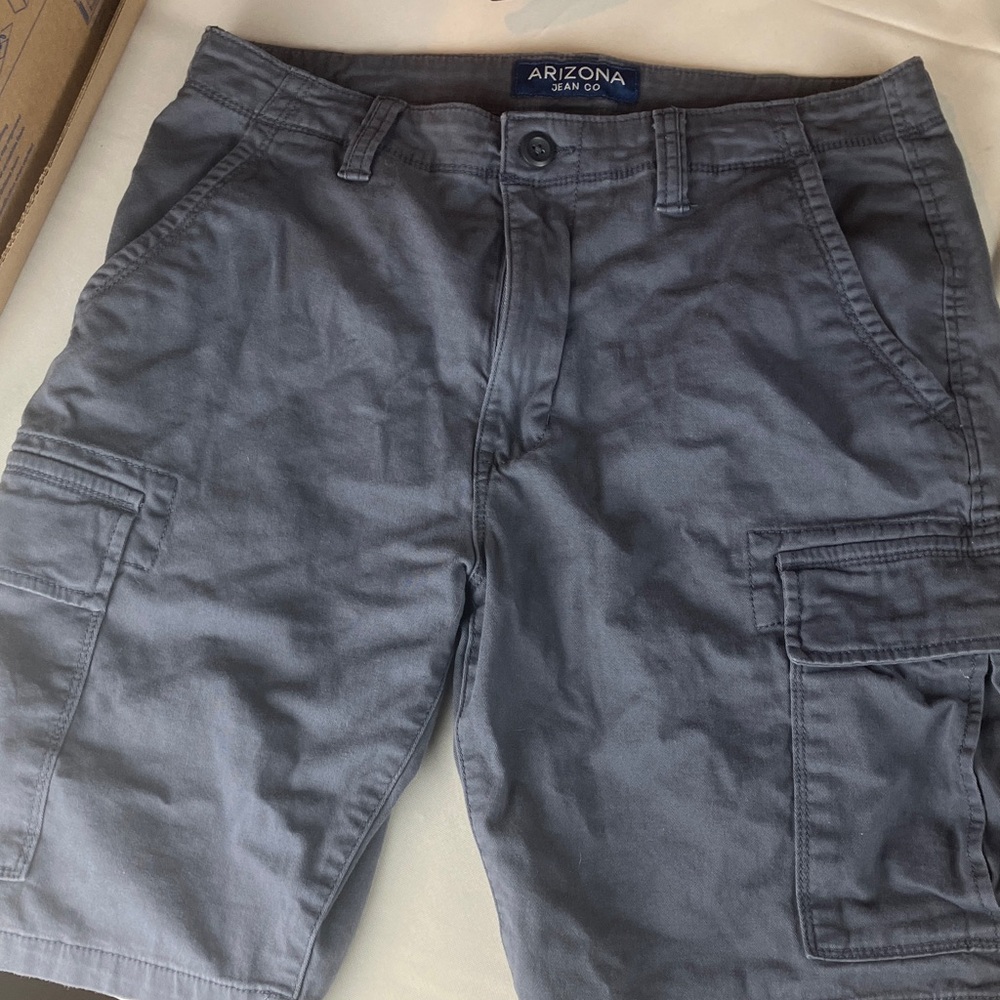 Arizona Jean Co Cargo Shorts Men's 32 Blue Classic Fit Flex Stretch Snap Pockets